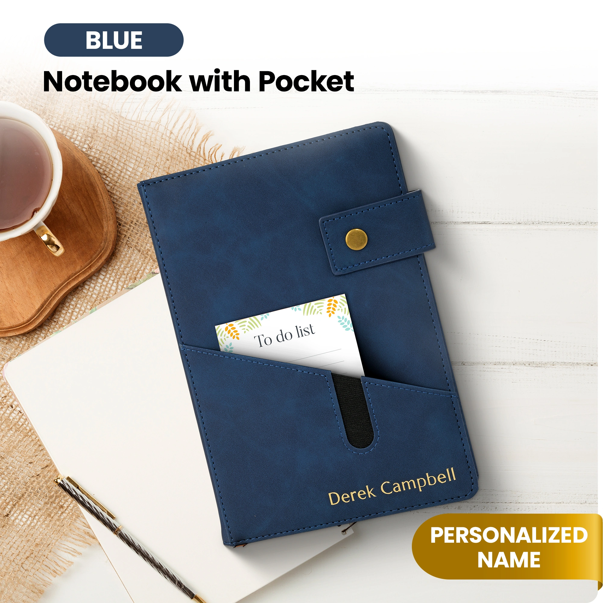 Custom Notebook with Pocket - Blue